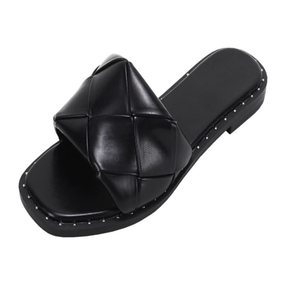 Braided Studded Flat Sandals- Size 6
